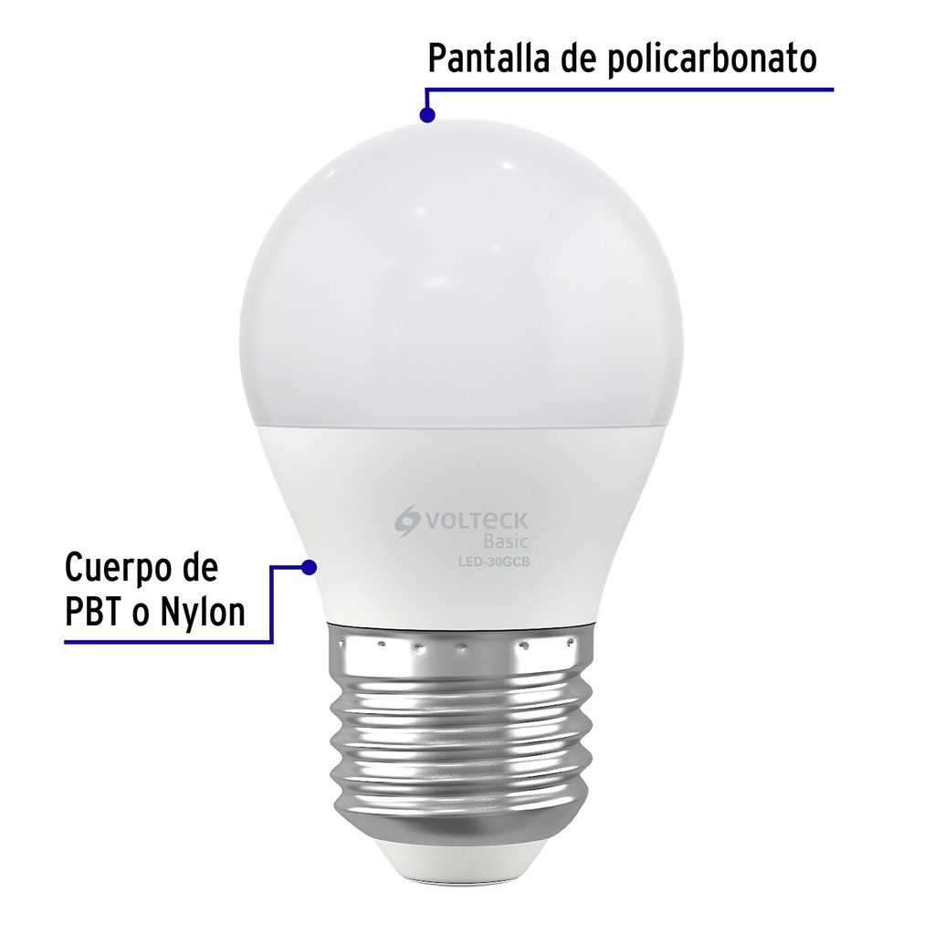 LED-30GCB | Lámpara LED G45 3 W (equiv. 25 W), luz cálida, caja, Basic