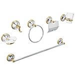 AQA-4001G | Juego 6 acc. p/baño cromo-oro chapetón redondo grande, Aqua