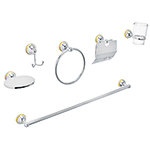 AQA-4002G | Juego 6 acc. p/baño cromo-oro chapetón redondo chico, Aqua