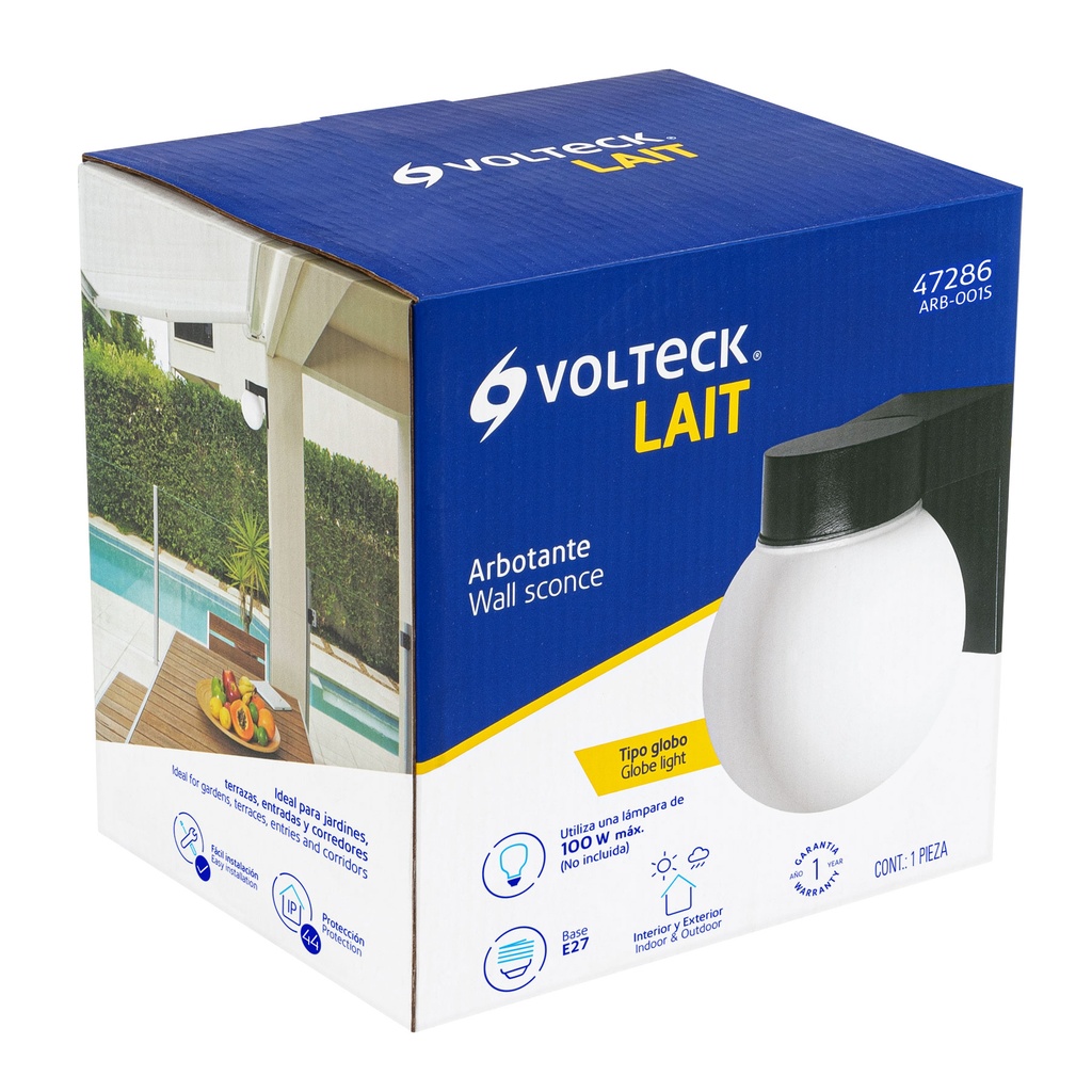 ARB-001S | Arbotante de pared tipo globo, lámpara no incluida, Volteck