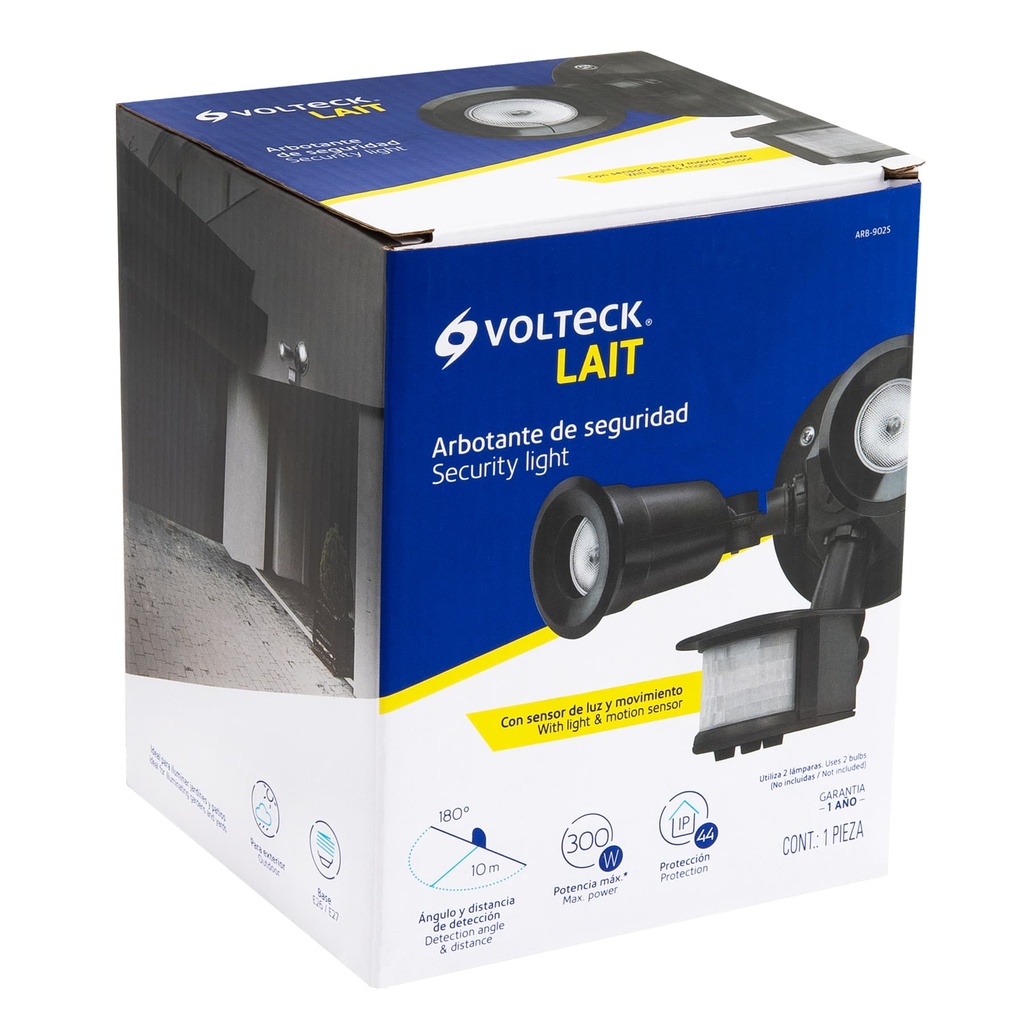 ARB-902S | Arbotante negro c/sensor movimiento, lámparas no incluidas