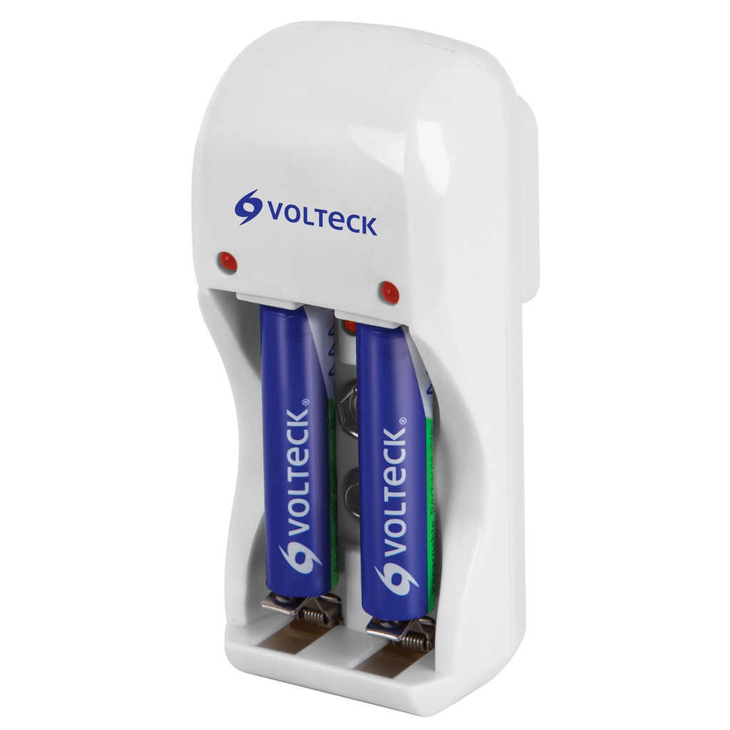 CA-RE-7 | Cargador de pilas, AA, AAA y 9V incluye 2 pilas AAA, Volteck