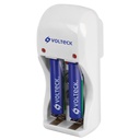 CA-RE-7 | Cargador de pilas, AA, AAA y 9V incluye 2 pilas AAA, Volteck
