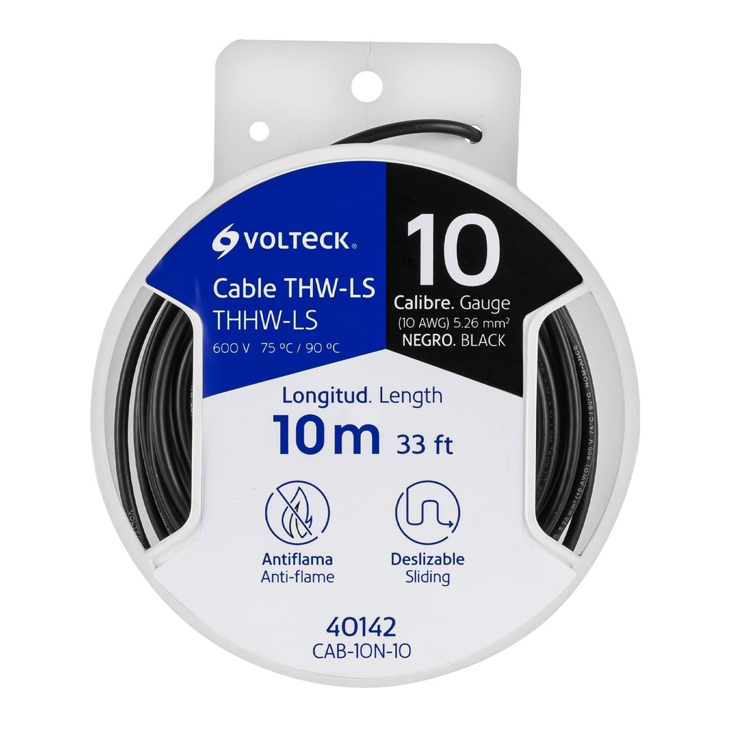 CAB-10N-10 | Carrete con 10 m de cable THHW-LS 10 AWG negro, Volteck