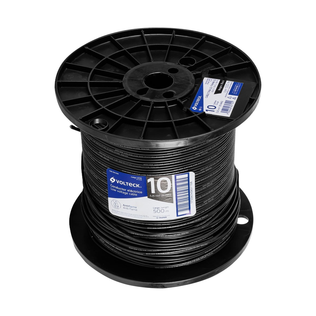 CAB-10N-500 | Metro de cable THHW-LS 10 AWG negro en carrete de 500 m