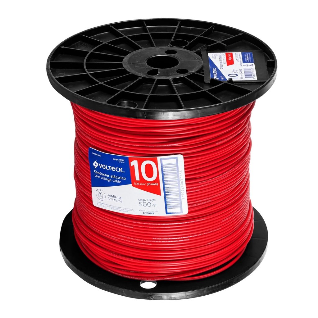 CAB-10R-500 | Metro de cable THHW-LS 10 AWG rojo en carrete de 500 m