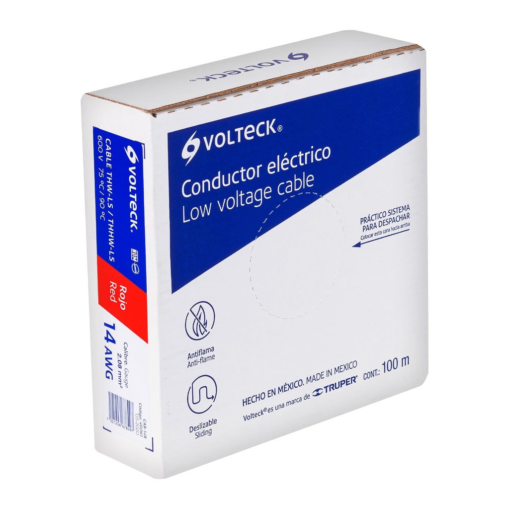 CAB-14R | Rollo de 100 m de cable THHW-LS 14 AWG rojo, Volteck