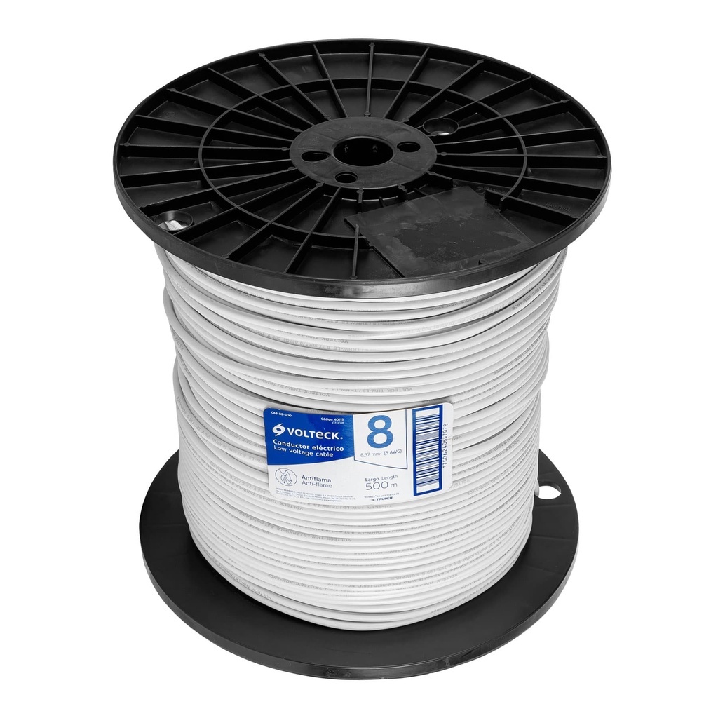 CAB-8B-500 | Metro de cable THHW-LS 8 AWG blanco en carrete de 500 m
