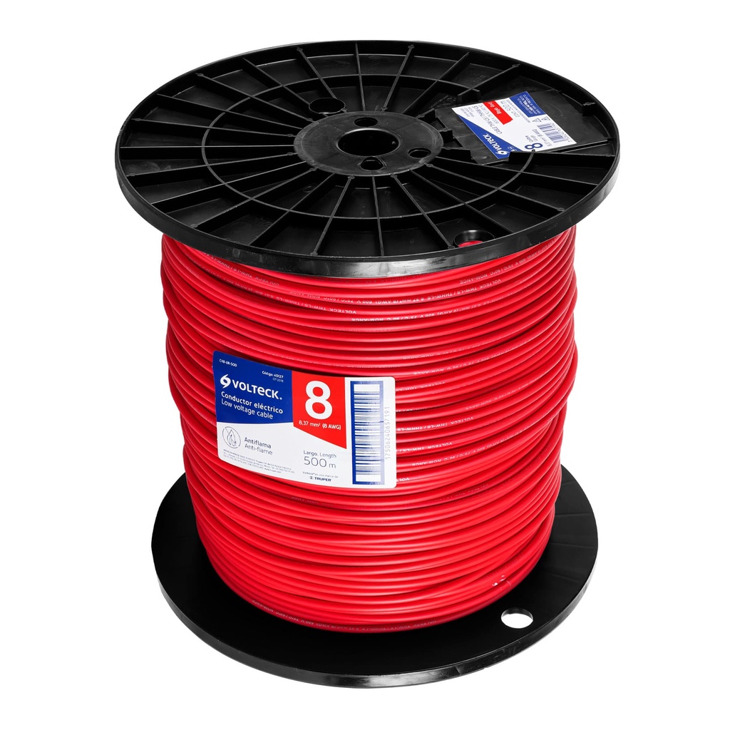 CAB-8R-500 | Metro de cable THHW-LS 8 AWG rojo en carrete de 500 m
