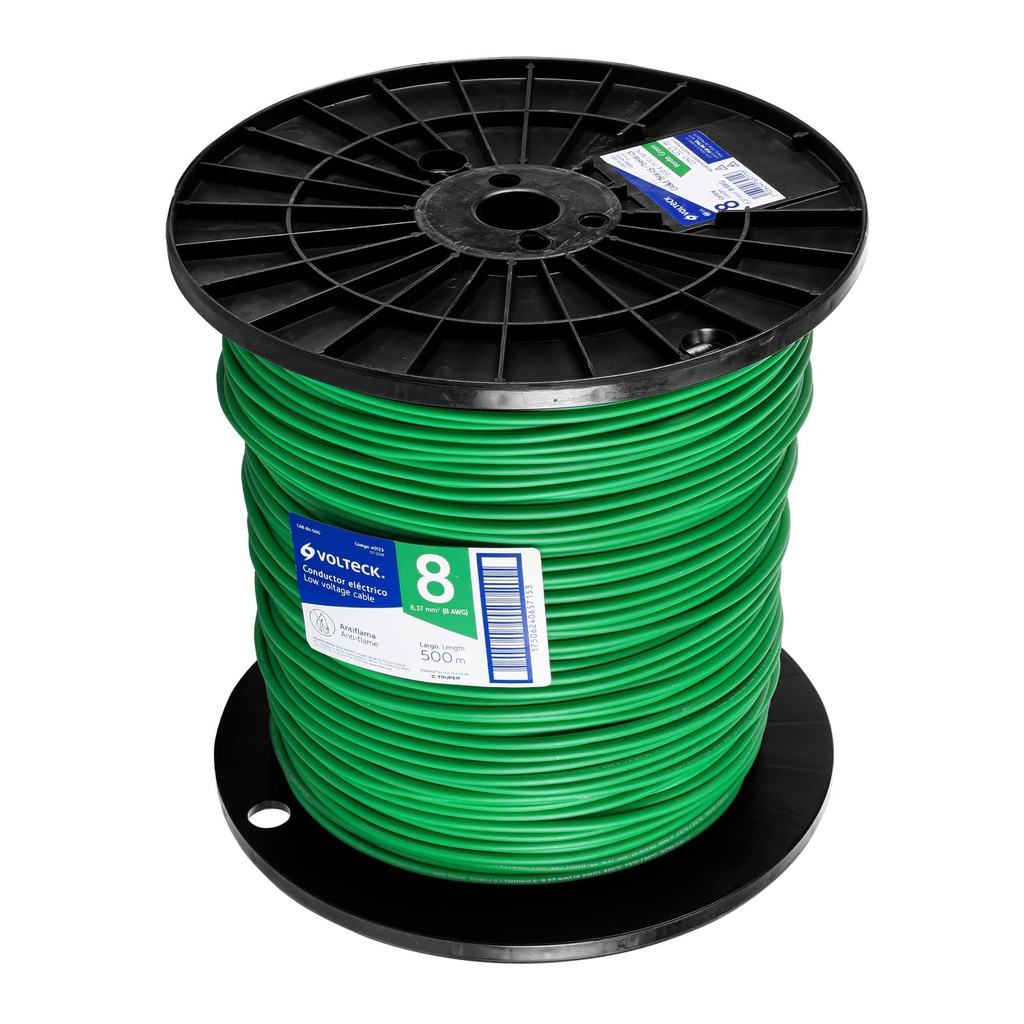 CAB-8V-500 | Metro de cable THHW-LS 8 AWG verde en carrete de 500 m