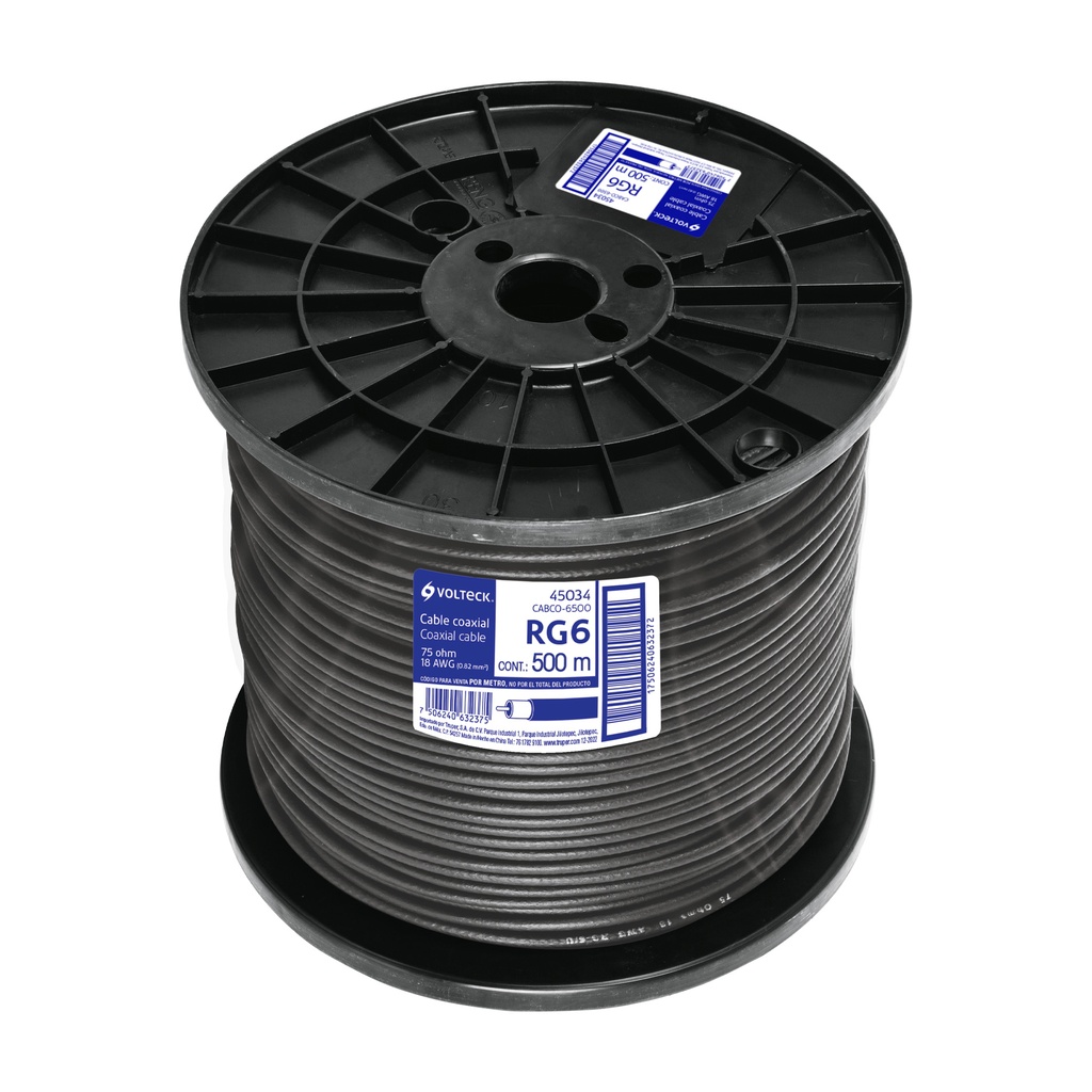 CABCO-6500 | Metro de cable coaxial RG6 en carrete de 500 m, Volteck