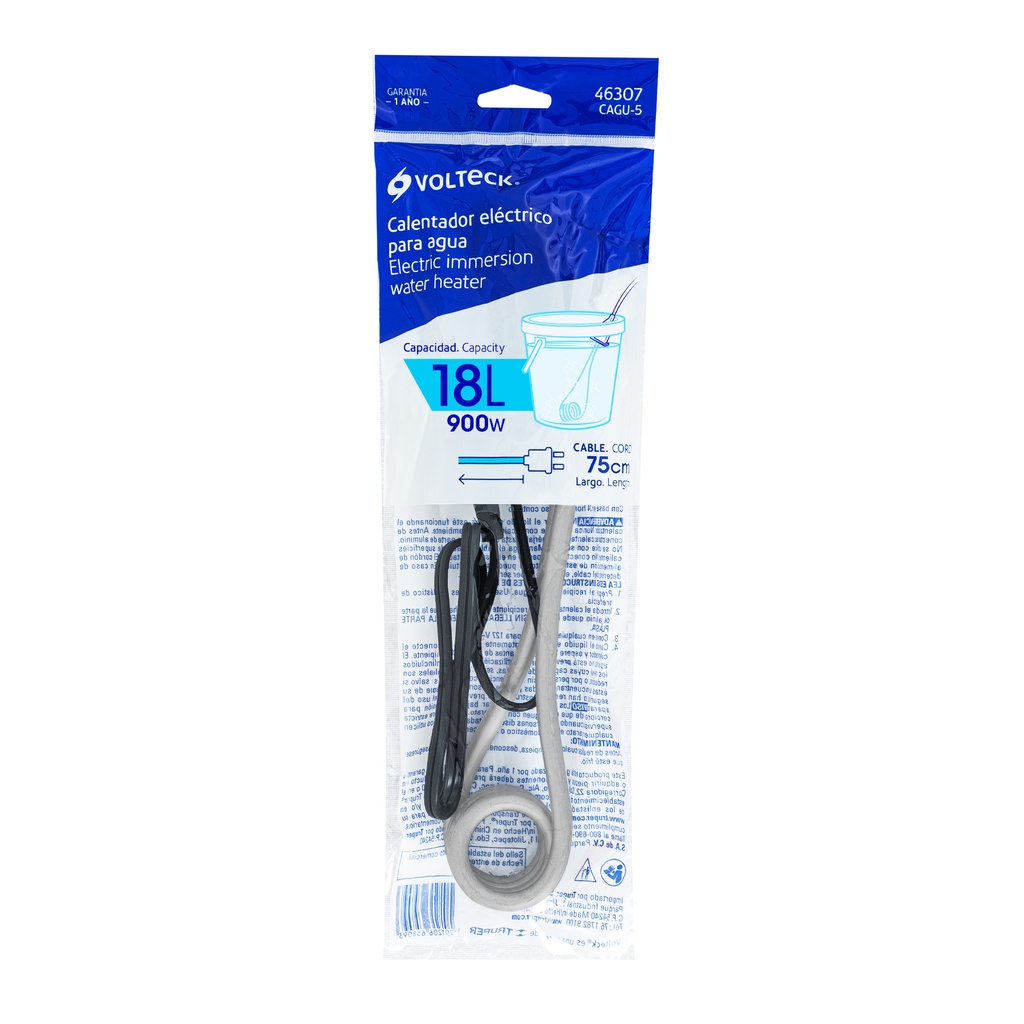 CAGU-5 | Calentador de inmersión p/agua #5 de 18 L, 900 W, Volteck