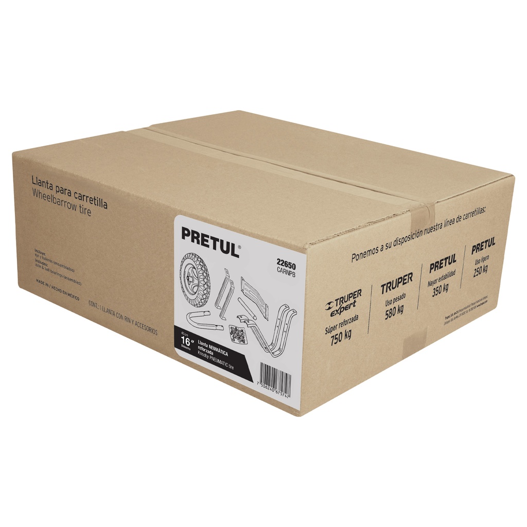 CARNPB | Caja c/llanta neumática y acc. y p/carretilla roja Pretul