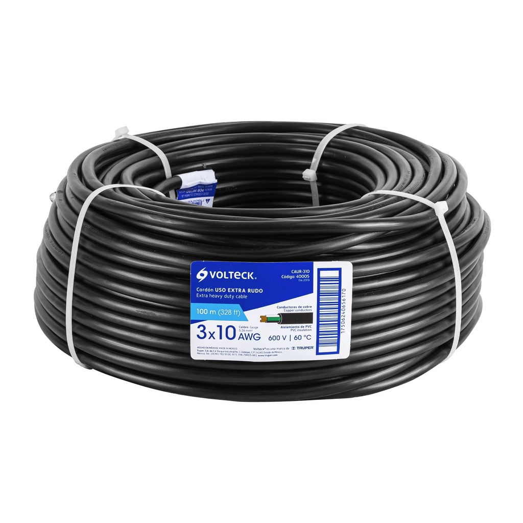 CAUR-310 | Metro de cable uso extra rudo 3 x 10 AWG en rollo de 100 m