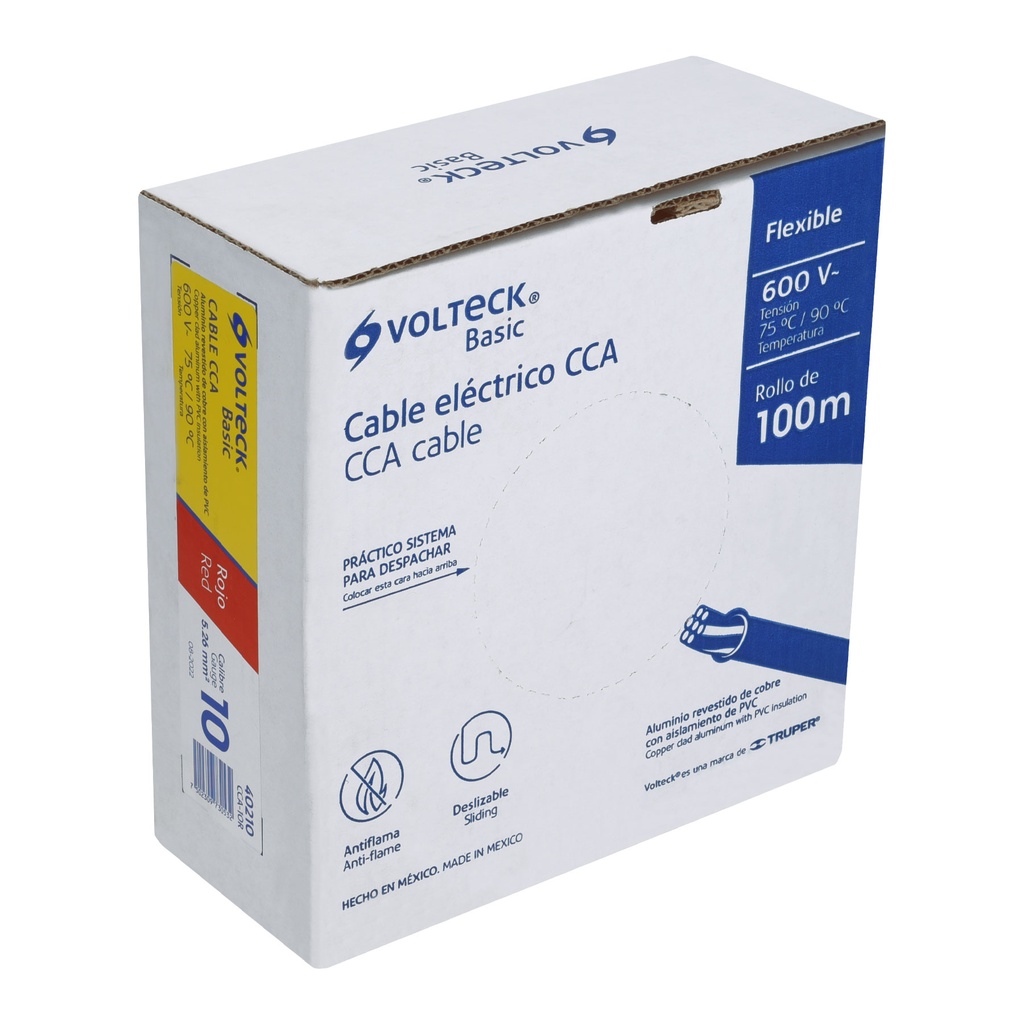 CCA-10R | Rollo de 100 metros de cable THW CCA 10 AWG rojo, Basic