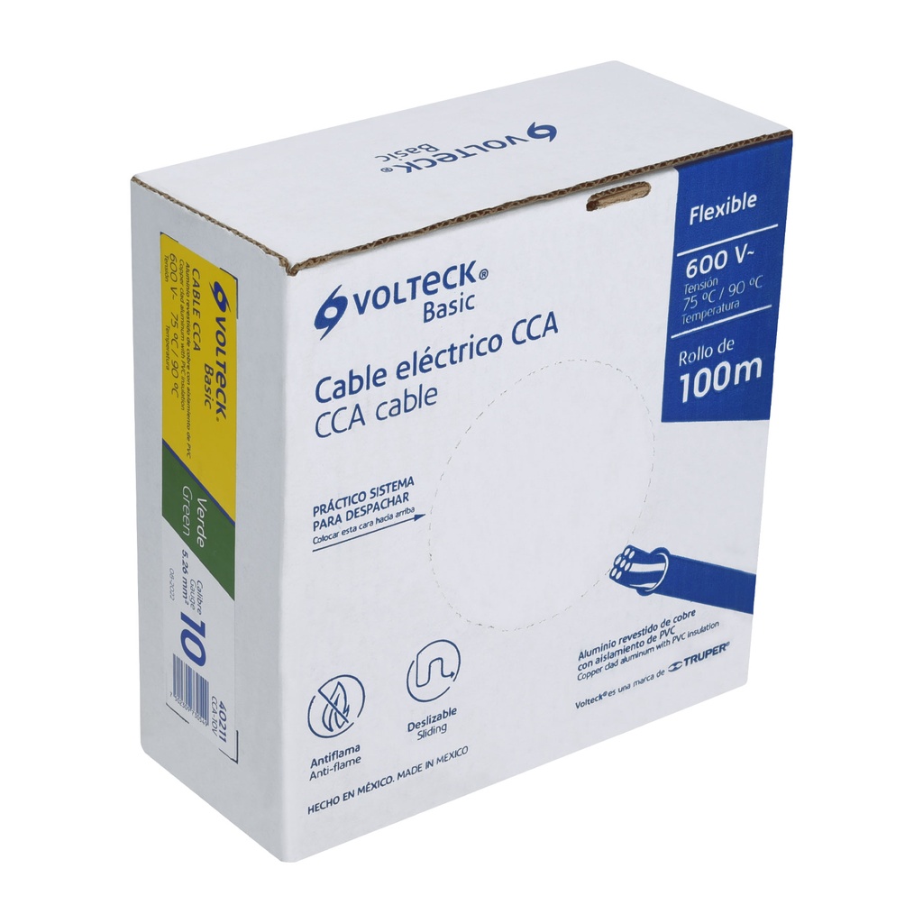 CCA-10V | Rollo de 100 metros de cable THW CCA 10 AWG verde, Basic