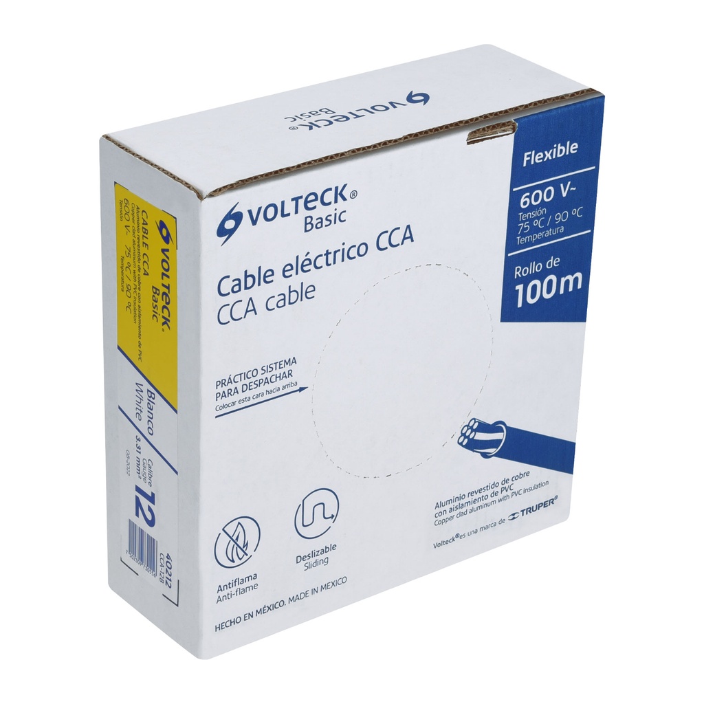 CCA-12B | Rollo de 100 metros de cable THW CCA 12 AWG blanco, Basic