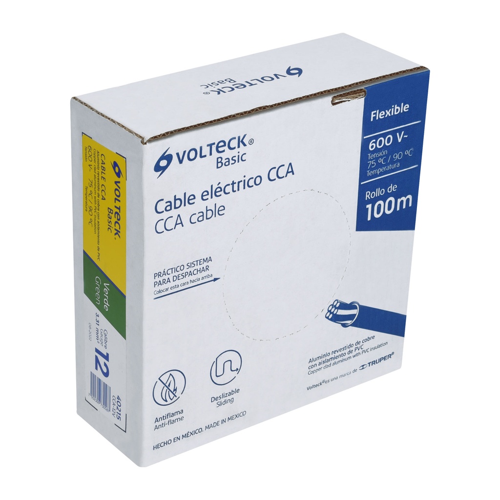 CCA-12V | Rollo de 100 metros de cable THW CCA 12 AWG verde, Basic