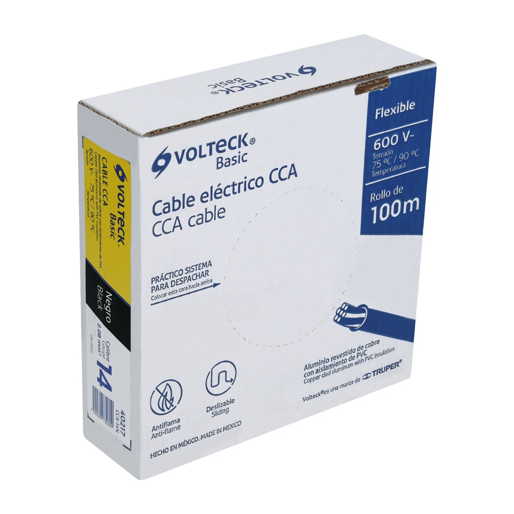 CCA-14N | Rollo de 100 metros de cable THW CCA 14 AWG negro, Basic