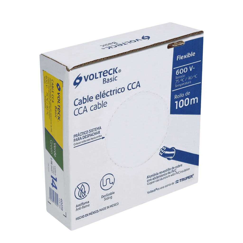 CCA-14V | Rollo de 100 metros de cable THW CCA 14 AWG verde, Basic