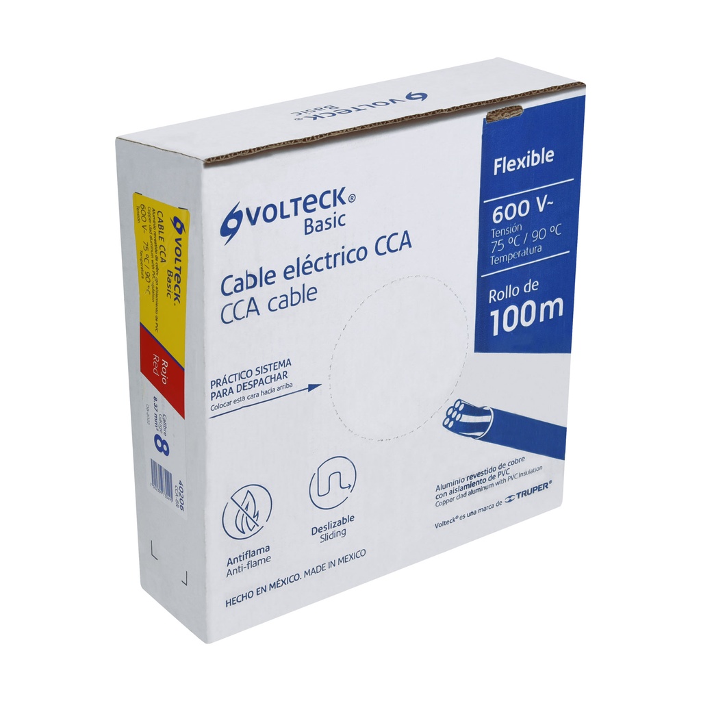CCA-8R | Rollo de 100 metros de cable THW CCA 8 AWG rojo, Basic