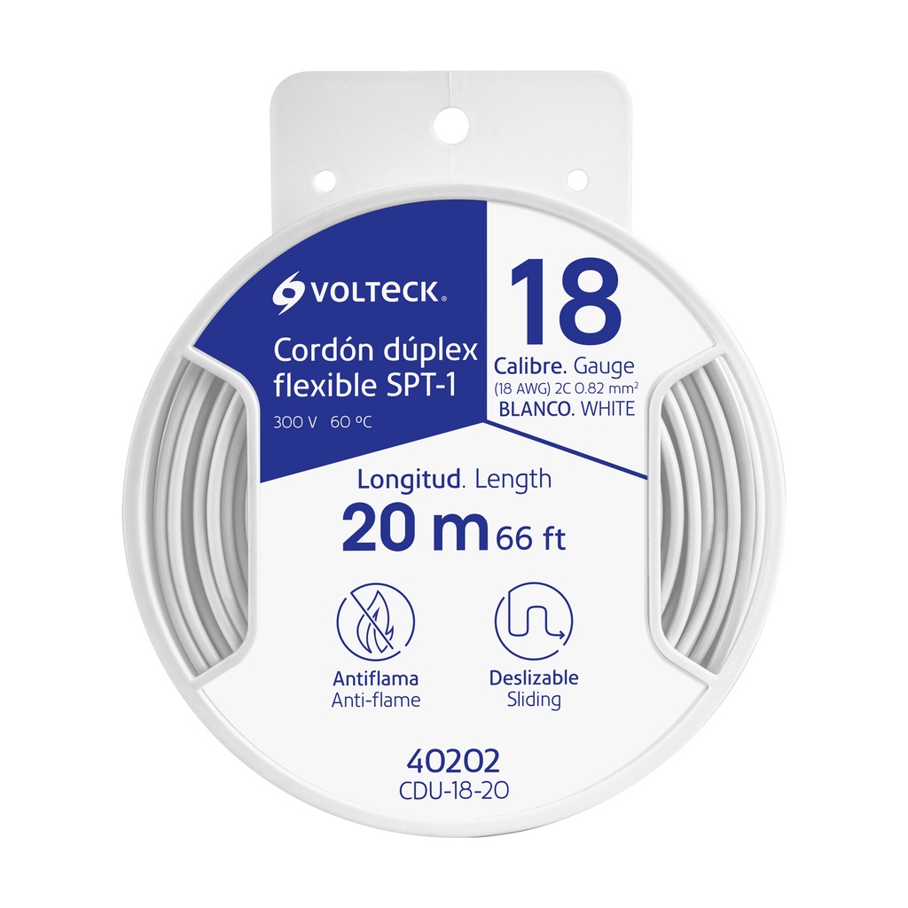 CDU-18-20 | Carrete con 20 m cordón dúplex flexible SPT 18 AWG, Volteck