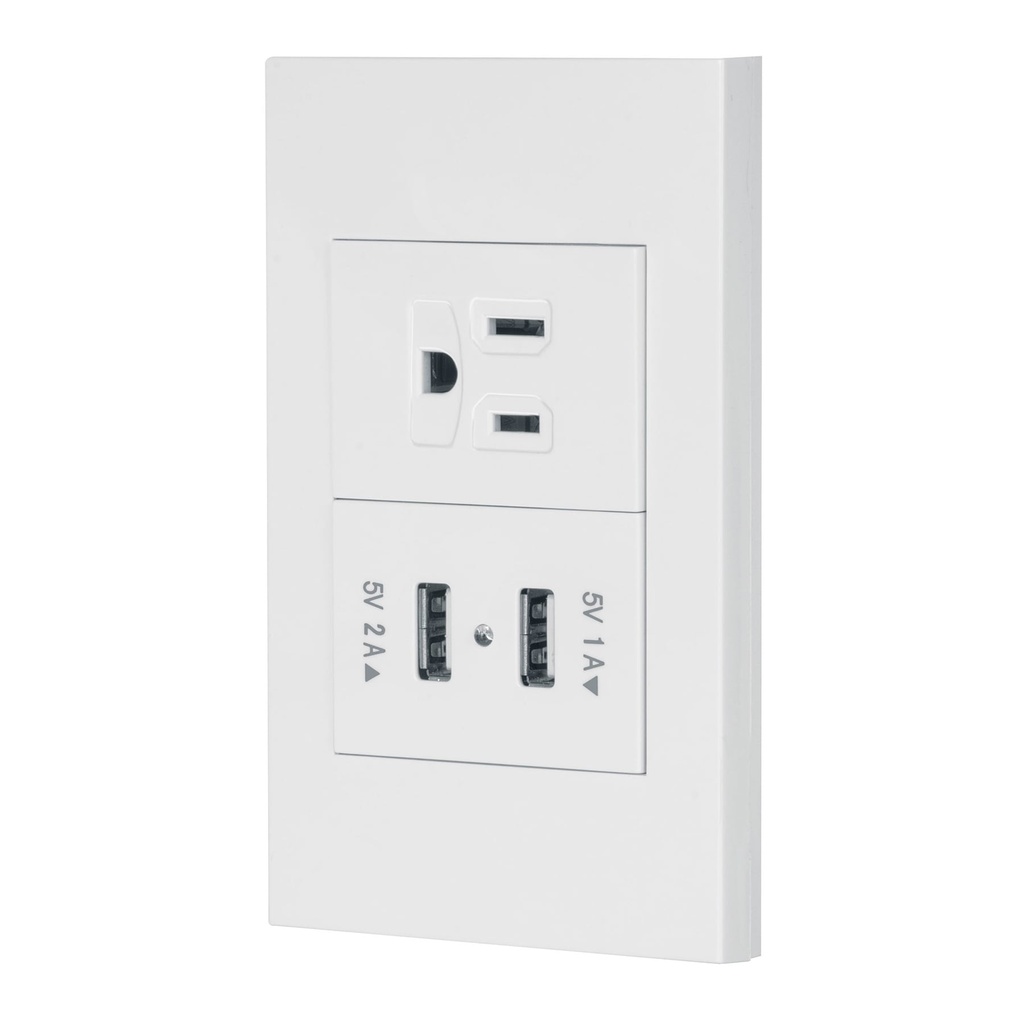 COUSB-EB | Placa armada 1contacto, 2puertos USB, 1.5mod,Española,blanco