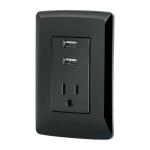 COUSB-IN | Contacto aterrizado + 2 puertos USB, negro, línea Italiana