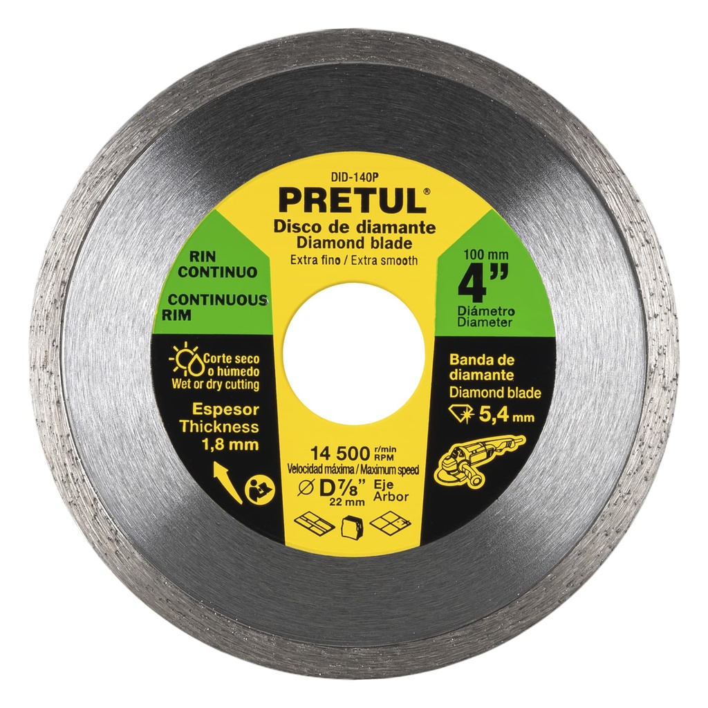 DID-140P | Disco de diamante de 4' x 1.8 mm rin continuo, Pretul
