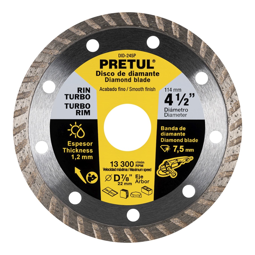 DID-245P | Disco de diamante de 4-1/2' x 1.2 mm rin turbo, Pretul
