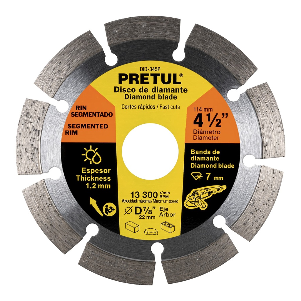 DID-345P | Disco de diamante de 4-1/2' x 1.2 mm rin segmentado, Pretul