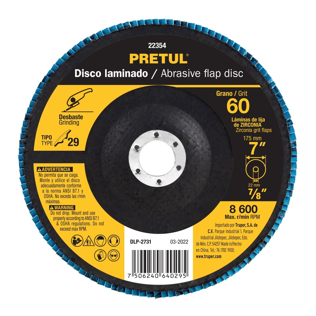 DLP-2731 | Disco 7' laminado grano 60 centro 7/8', Pretul