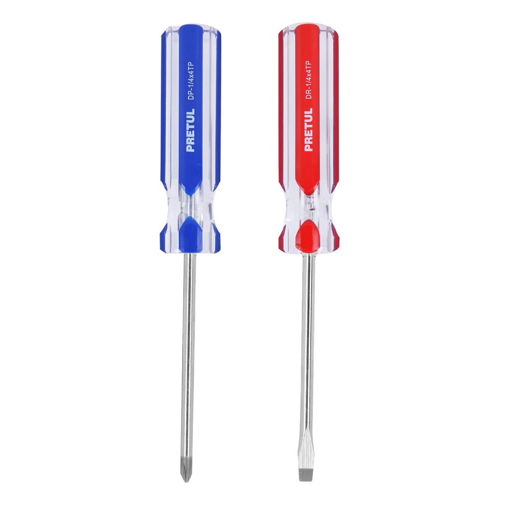 DUO-1/4X4TP | Dúo de desarmadores 1/4 x 4' mango de PVC, Pretul