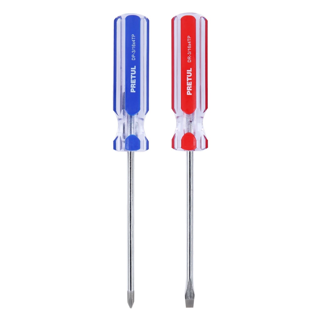DUO-3/16X4TP | Dúo de desarmadores 3/16 x 4' mango de PVC, Pretul
