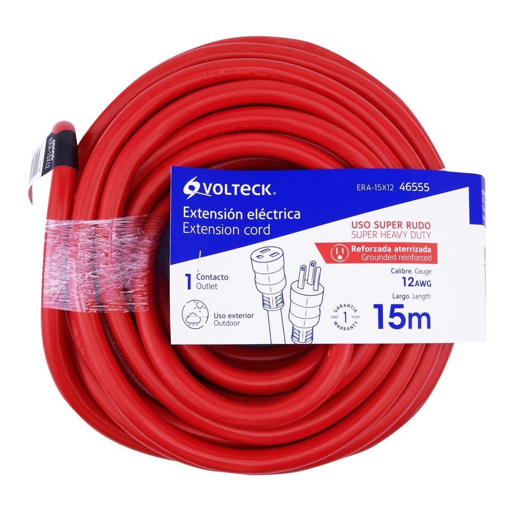 ERA-15X12 | Extensión reforzada aterrizada 15 m 3x12 AWG, Volteck