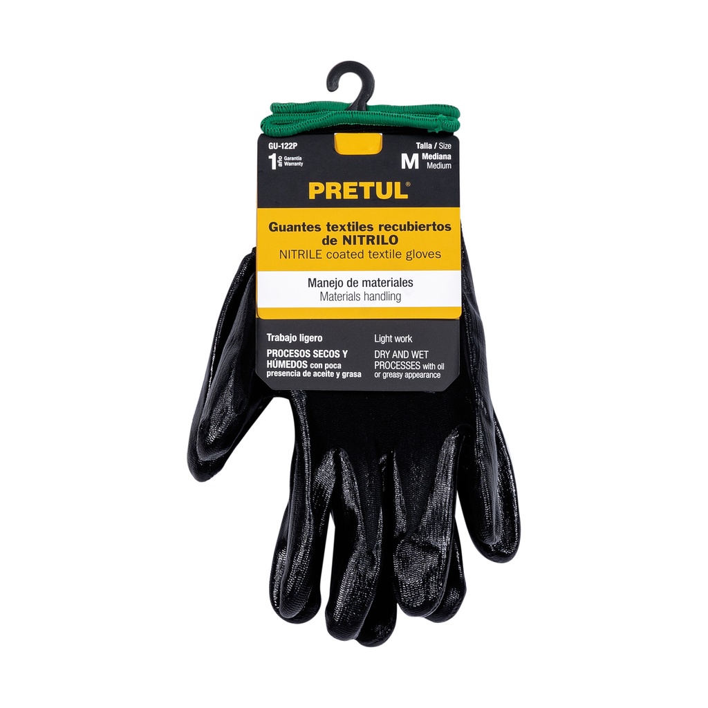 GU-122P | Guantes de nylon recubiertos de nitrilo, M, Pretul