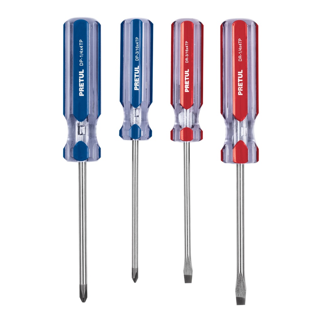 JD-4TP | Juego de 4 desarmadores mango de PVC, Pretul