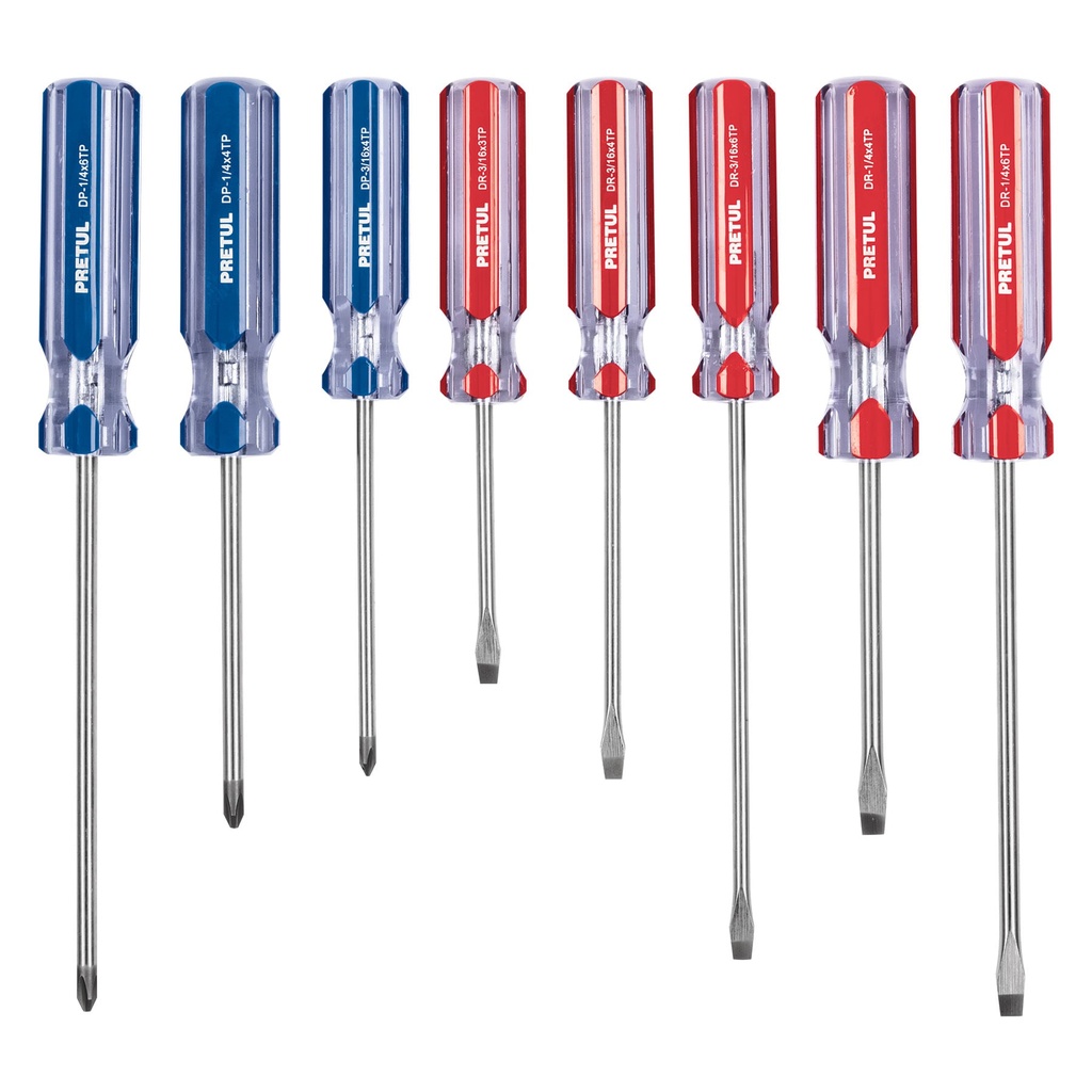JD-8TP | Juego de 8 desarmadores mango de PVC, Pretul