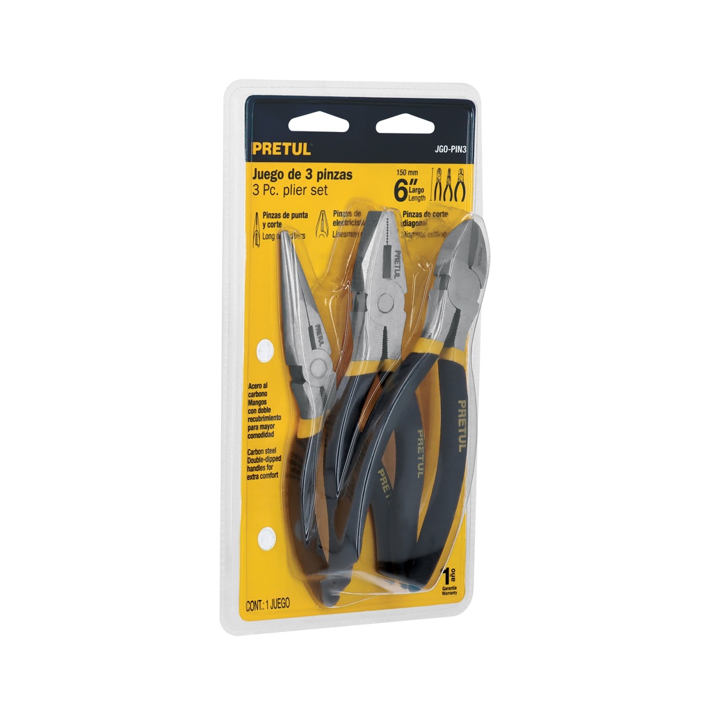 JGO-PIN3 | Juego de 3 pinzas de 6' mango de vinil, Pretul
