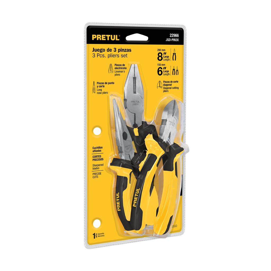 JGO-PIN3X | Juego de 3 pinzas 3 mango Comfort Grip, Pretul