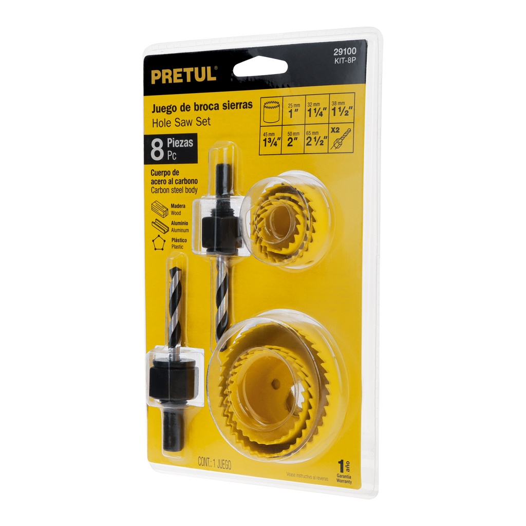KIT-8P | Juego de 7 brocasierras acero al carbono y 1 mandril, Pretul