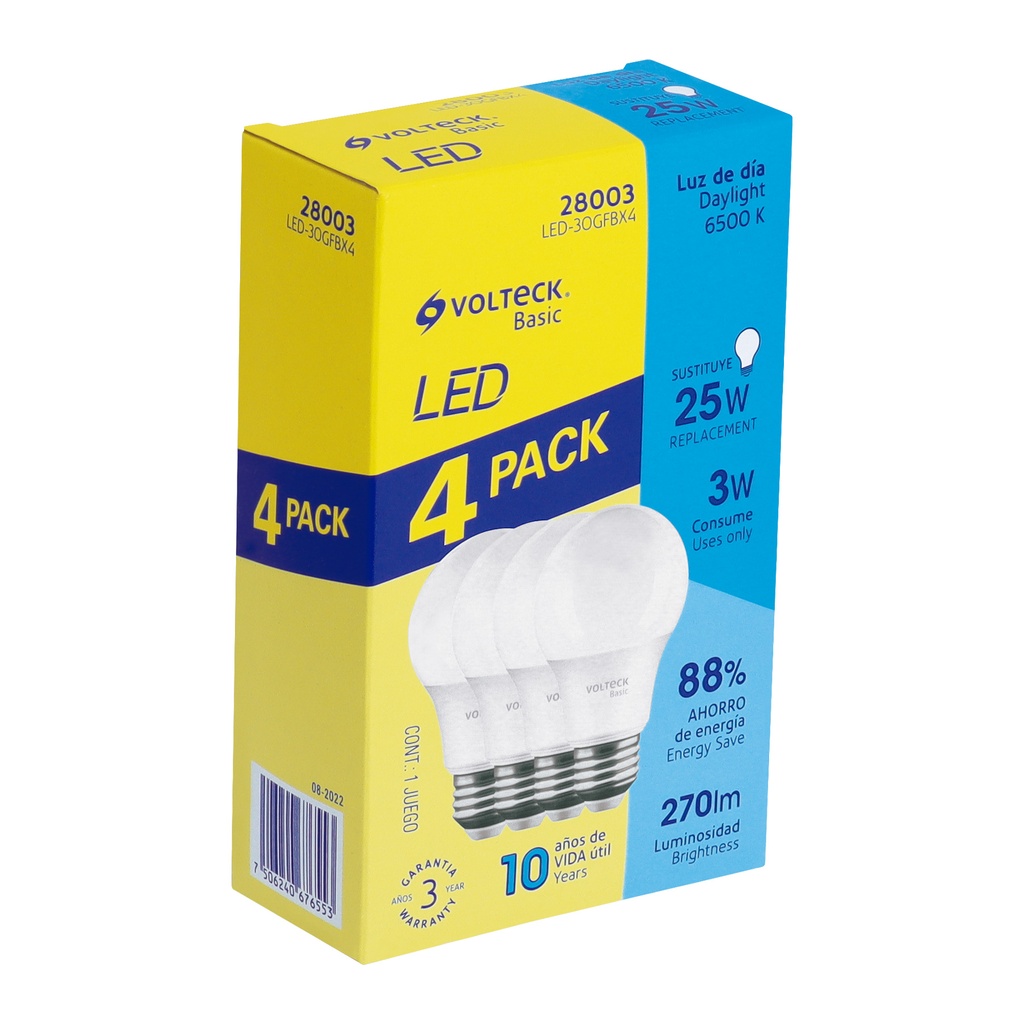 LED-30GFBX4 | Pack de 4 lámparas LED G45 3 W (equiv. 25 W), luz de día