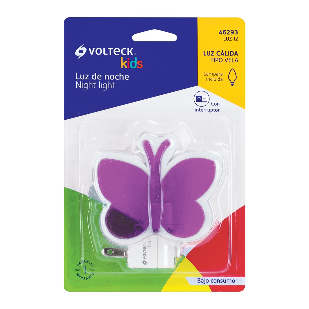 LUZ-12 | Luz de noche con lámpara E12, mariposa, Volteck
