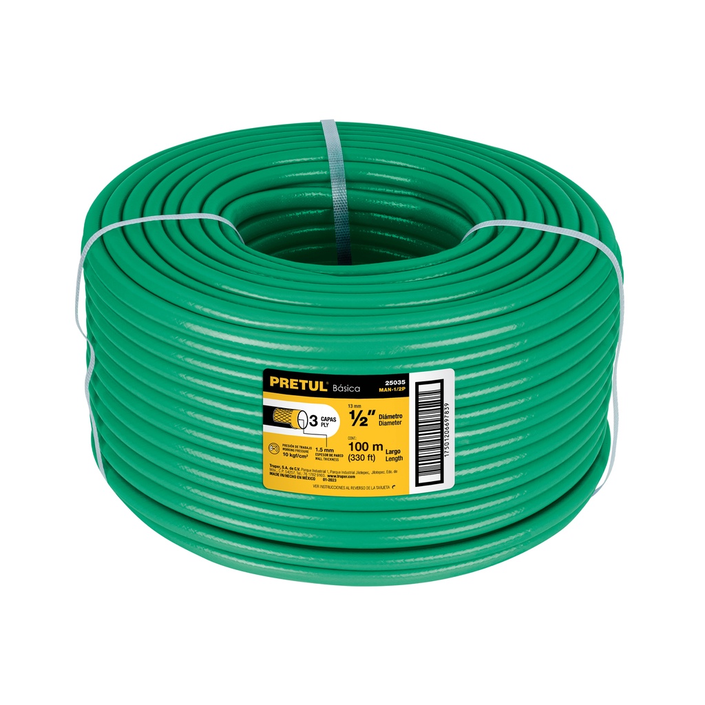 MAN-1/2P | Metro de manguera 1/2' 2 capas en rollo de 100 m, Pretul