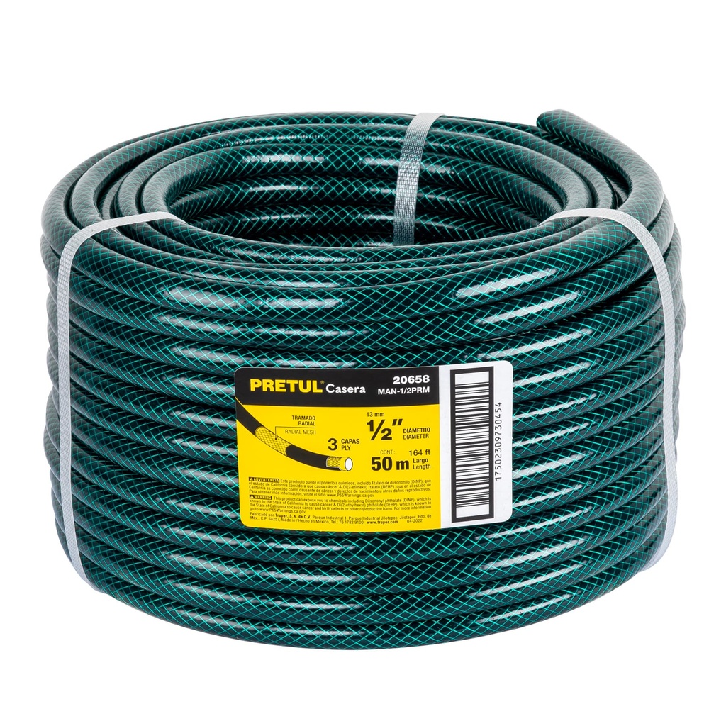 MAN-1/2PRM | Metro de manguera 1/2' 3 capas en rollo de 50 m, Pretul
