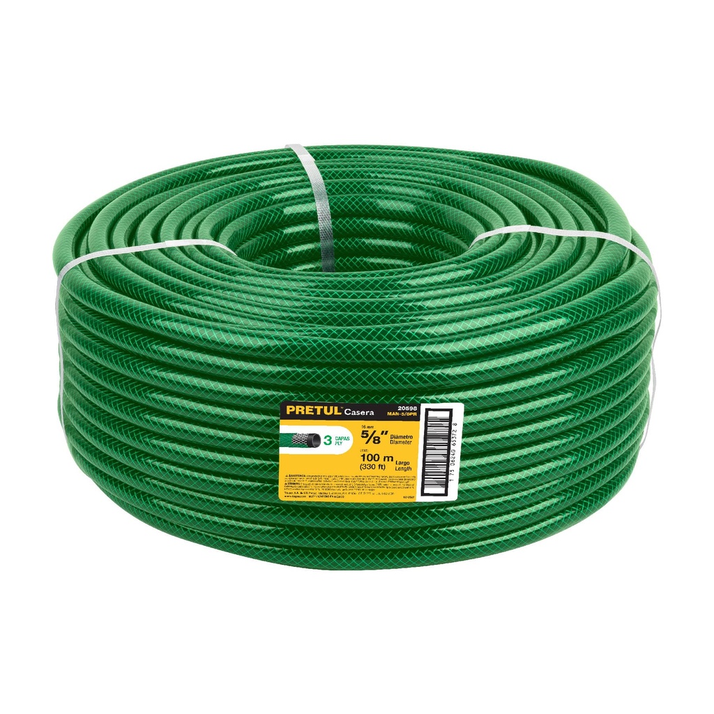 MAN-5/8PR | Metro de manguera 5/8' 3 capas en rollo de 100 m, Pretul