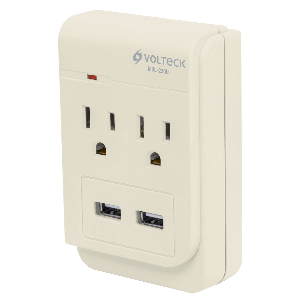 MUL-230U | Multicontacto, 2 entradas,con 2 entradas USB, aterrizado