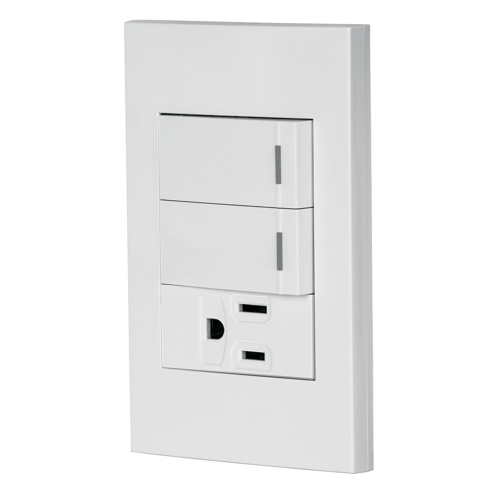 PA-APCO-E2B | Placa armada 2 interruptores,1 contacto,1mod,Española,blanco