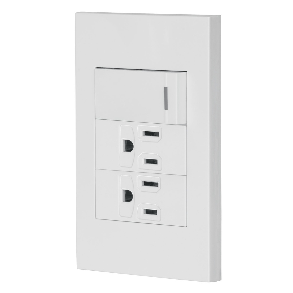 PA-APCO-E3B | Placa armada 1 interruptor, 2 contactos,1mod,Española,blanco