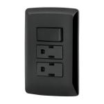 PA-APCO-I3N | Placa armada 2 contactos e interruptor,negro, línea Italiana